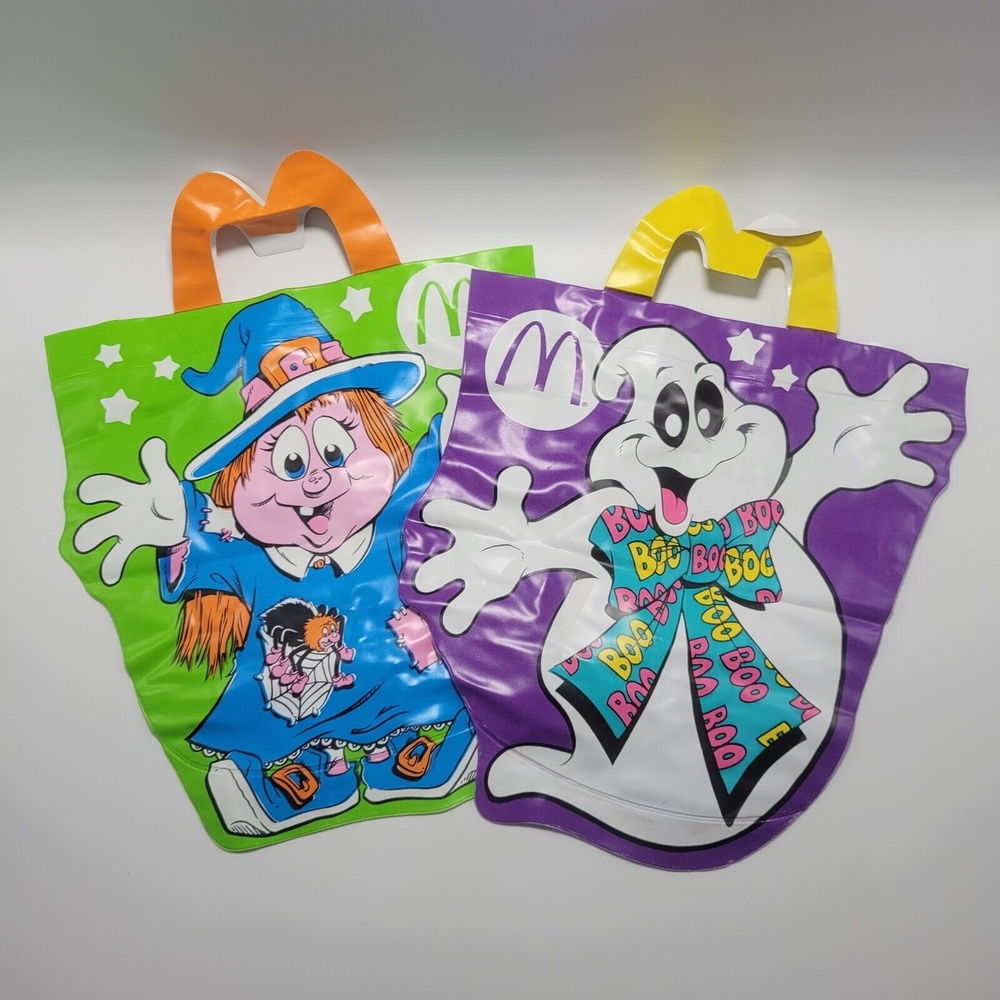VTG McDonalds Vinyl McBoo Haloween Bags Ghost Witch Glow In The Dark 1990